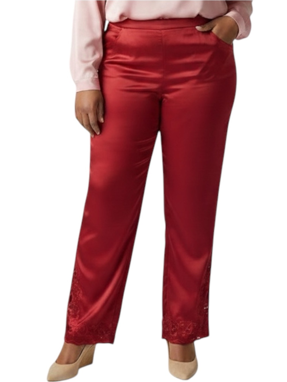 TWO TWENTY FIVE 100% Silk Trousers w/ Paisley Cuffs in Red Size 14 -- BEAUTIFUL!